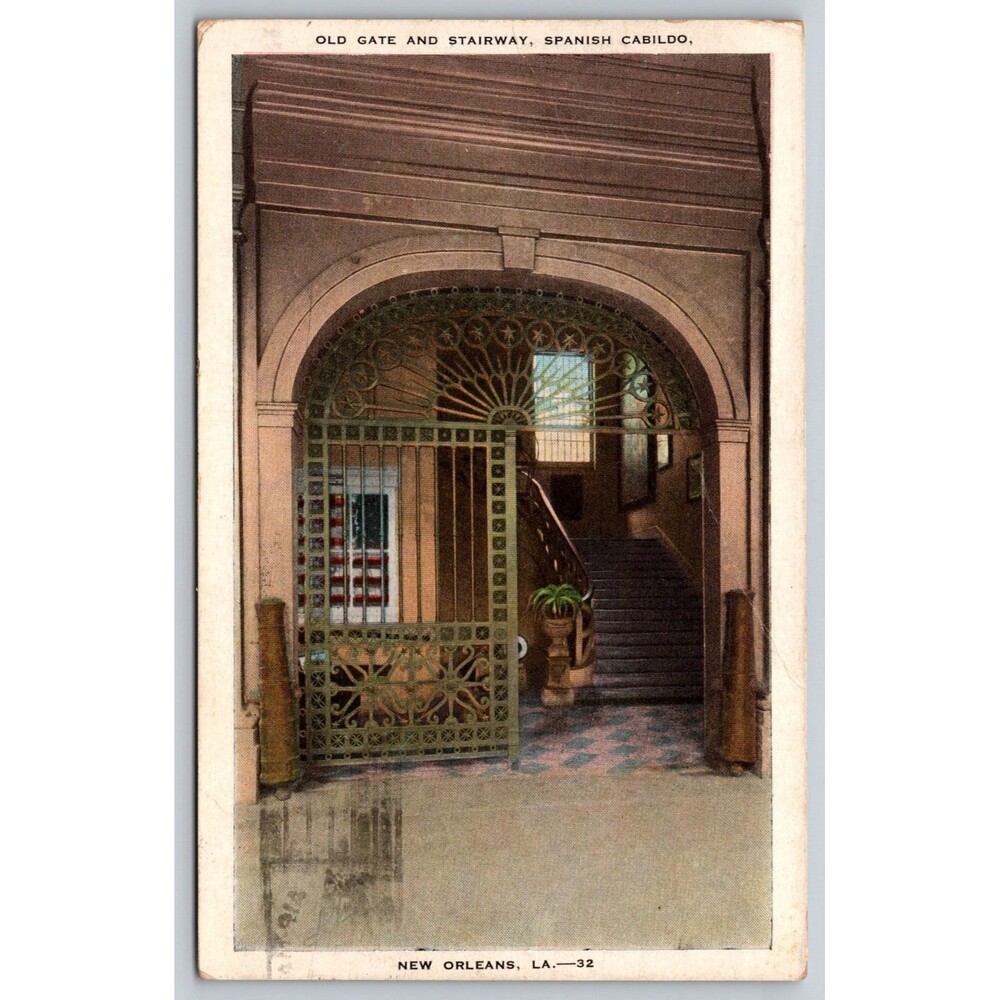 Postcard Louisiana New Orleans Spanish Cabildo Old Gate and Stairway c1920s LA